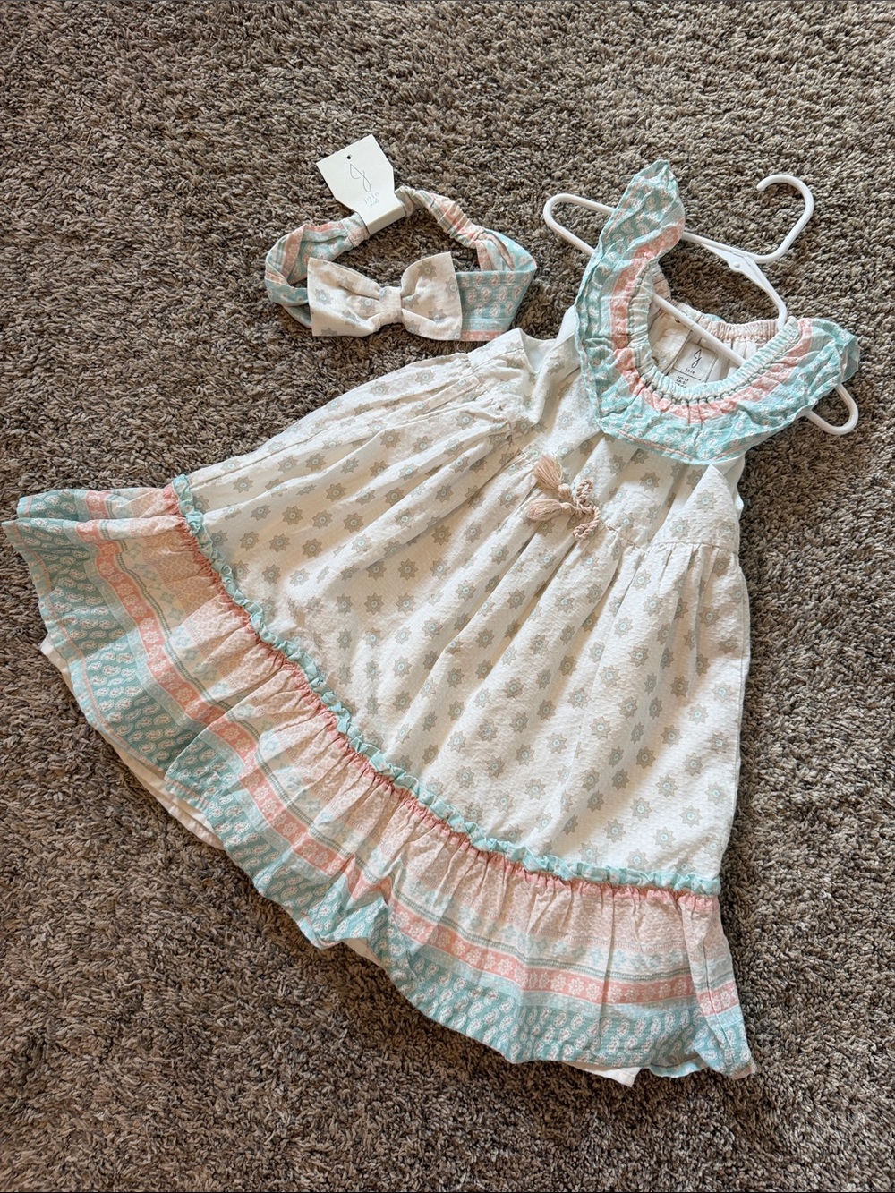 Joie Cream Sundress with Mint and Peach Ruffle Trim